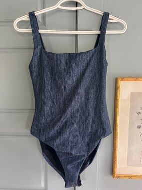 Nuuds Shimmer Square Neck One piece in Navy